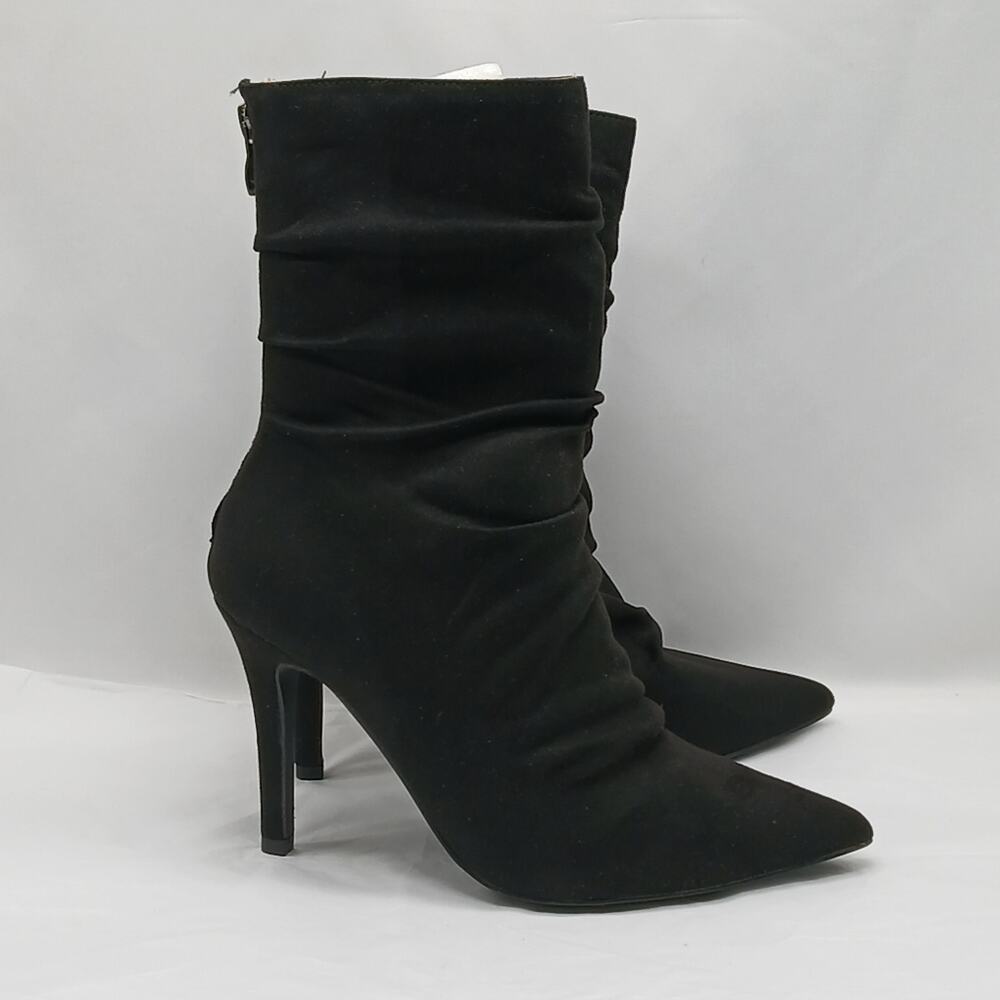 Journee Collection Slouchy Boots Size 8 Black Faux Suede Pointed Toe High Heels